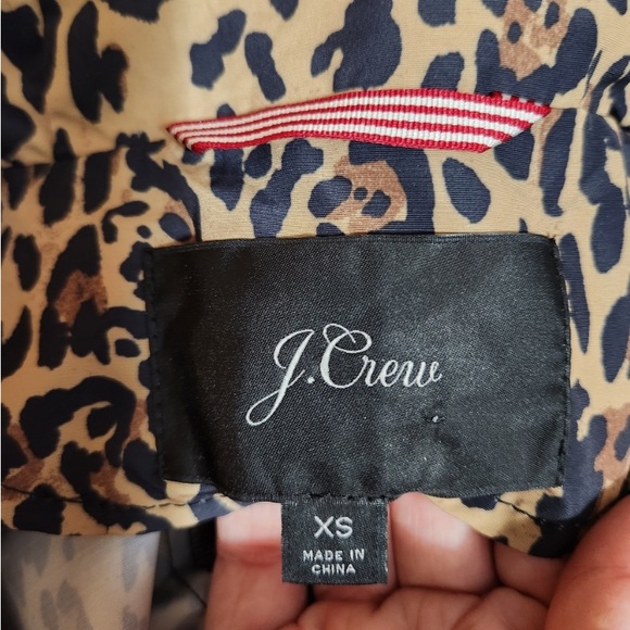 J Crew Perfect Rain Jacket Leopard Print Hooded XS - Picture 7 of 15